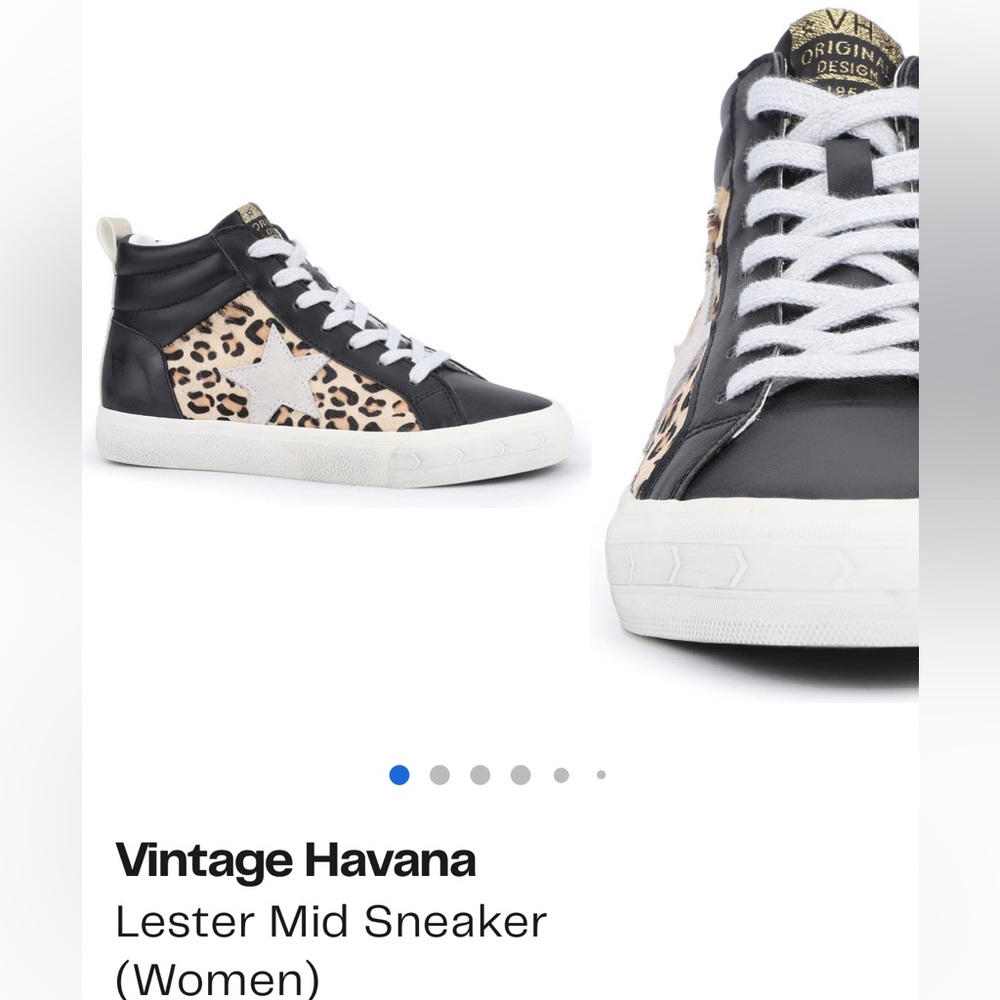 Vintage Havana black leopard NWOT Lester mid sneaker, w/original box/tissue.